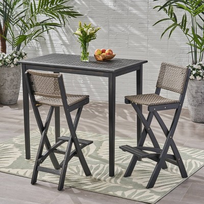 Polaris 3pc Wood And Wicker 45, Outdoor High Top Tables