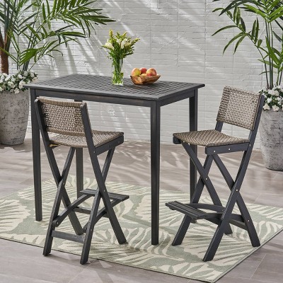 Polaris 3pc Wood and Wicker 45" Rectangular Bar Set Dark Gray - Christopher Knight Home