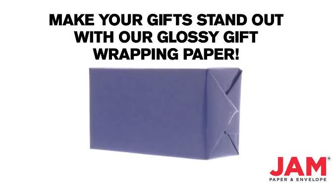 JAM PAPER Royal Blue Glossy Gift Wrapping Paper Roll - 2 packs of 25 Sq. Ft., 2 of 6, play video