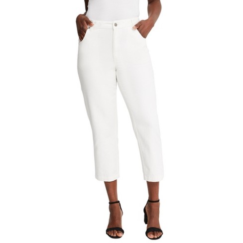 Jessica London Women's Plus Size Cuffed-bottom Capri, S - White : Target