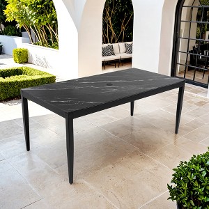 Christopher Knight Home Southey 71" Aluminum Rectangle Dining Table with Stone Top and Umbrella Hole - 1 of 4