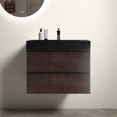 NicBex 29.9" Bathroom Vanity with Sink, One-piece Wall Mounted Vanity, Bathroom Cabinet Storage with 2 Spacious Drawers for Bathroom
