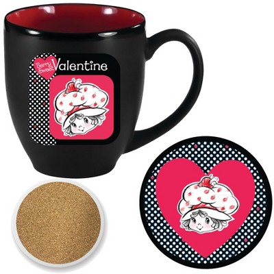 Courtside Market Strawberry Shortcake Berry Sweet Valentines Polkadots 16 oz Mug & Ceramic Coaster Set