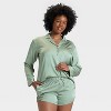 Women's Satin Notch Collar Long Sleeve Shirt and Shorts Pajama Set - Auden™ - 4 of 4