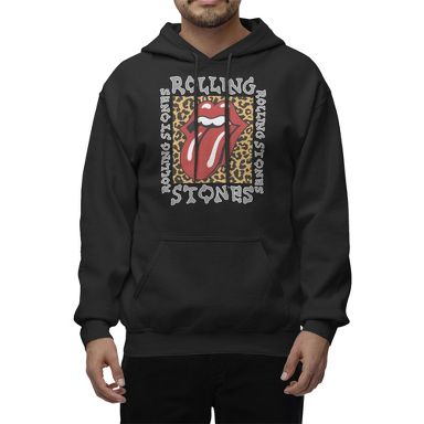 The Rolling Stones Men's Leopard Print Square Hoodie - Black - L