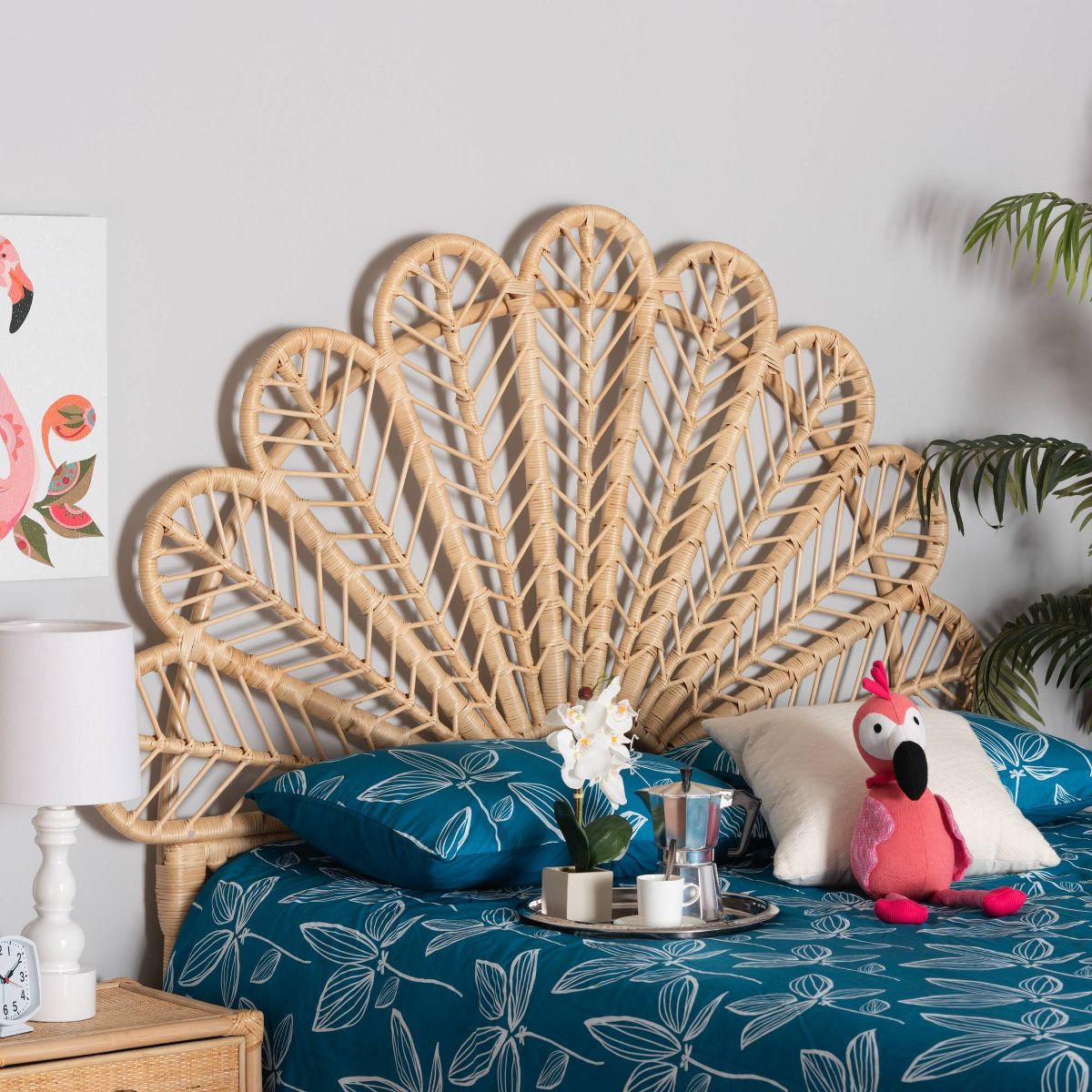 Queen Variel Rattan Headboard Walnut Brown - bali & pari: Bohemian Style, No Assembly, Spot Clean - thumbnail 4
