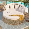 Outdoor Rattan Round Daybed with Retractable Canopy, Wicker Patio Sunbed with Removable Cushions, Poolside Lounge Sofa, Beige - ModernLuxe - 2 of 4