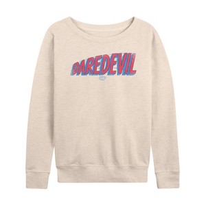 Women's - Marvel - Daredevil Logo Tonal Washed Lightweight French Terry Wide Neck Long Sleeve Graphic Shirt - 1 of 4