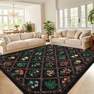 Nasitip Low Pile Botanical Floral Area Rug:Geometry-Stripe,Easy-Clean, Skid-Resistant Washable Carpet for Living Room, Bedroom - 1 of 4