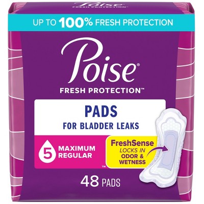 Poise Incontinence Pads for Women - Maximum Absorbency - 5 Drop - Regular - 48ct