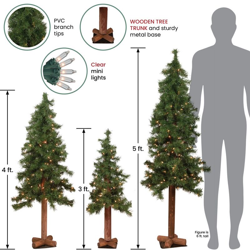 Northlight 3ct Prelit Artificial Christmas Trees Woodland Alpine 5' - Clear Lights, 4 of 9