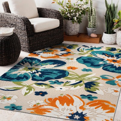 Bergamo Multi Floral 5' x 7' Synthetic Indoor/Outdoor Rug