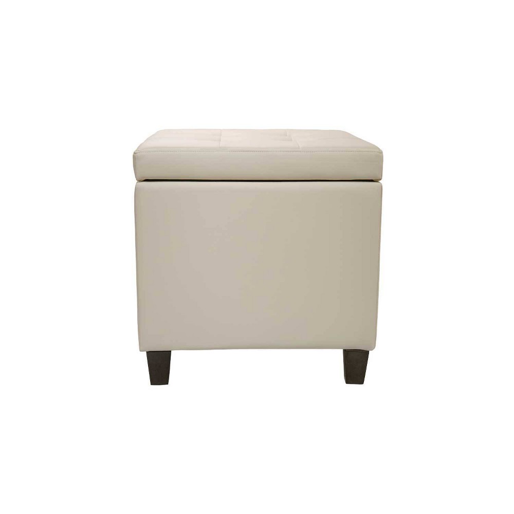 Photos - Pouffe / Bench Square Button Tufted Storage Ottoman with Lift Off Lid Cream Faux Leather