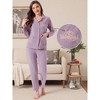 INSPIRE CHIC Women's Lounge Set Cotton Ribbed Button Up Long Sleeve Pants Pattern with Pocket Pajama Set Loungewear - 2 of 4