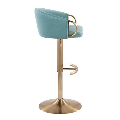 Claire Gold Metal and Light Blue Velvet Adjustable Swivel Barstool Set