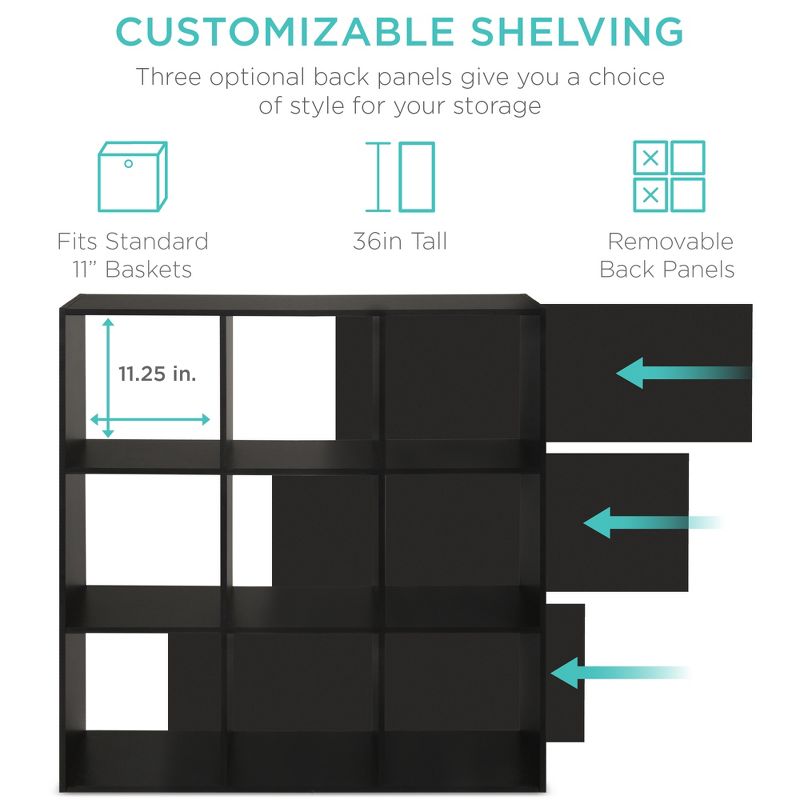 Best Choice Products 9-Cube Bookshelf, 11in Display Storage Compartment Organizer w/ 3 Removable Back Panels, 3 of 10
