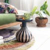 Round Mango Wood Side Table with Striped Base, Black and Natural - 4 of 4