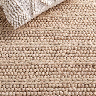 Ivory Coastal Hand-Woven Wool Rectangular Rug