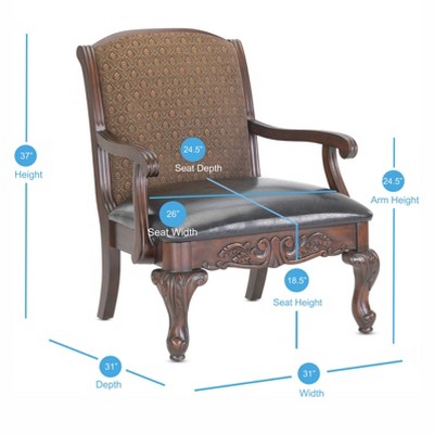 Traditional Walnut Finish Carved Accent Chair in Liza Brown