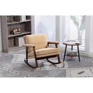 Mid-Century Modern Rocking Chair with High-Density Cushion for Living ...