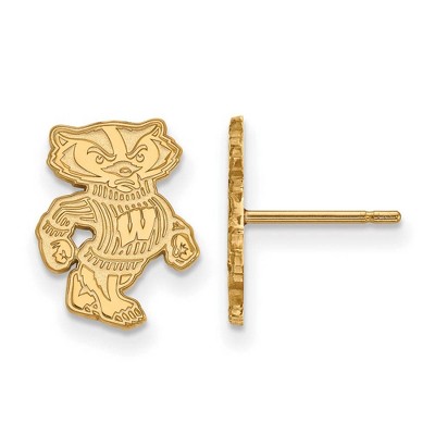 Black Bow Jewelry 14k Yellow Gold Wisconsin Badgers NCAA Post Earrings