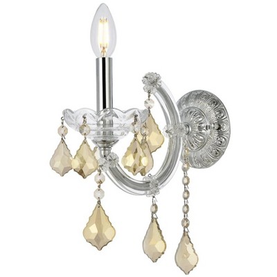 Elegant Lighting Maria Theresa 1 light Chrome Wall Sconce Golden Teak (Smoky) Royal Cut Crystal