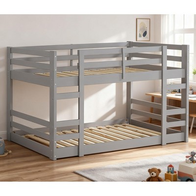 GDFStudio Michelle Twin over Twin Wooden Bunk Bed with Guardrails and Integrated Ladders