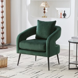 Modern Velvet Barrel Accent Chair with Open Back,Upholstered Armchair with Metal Legs for Living Room,Dining Room-Baofuwish - 1 of 4