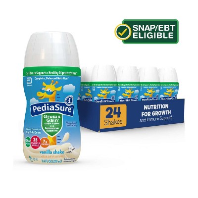 PediaSure Grow & Gain with Fiber Nutrition Liquid Bottle Vanilla 7.4 Oz Complete Pediatric Nutrition with Fiber for Healthy Weight Gain  Case of 24