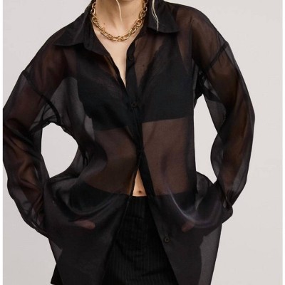 Women's Dress To Impress Sheer Button Down Top - MABLE