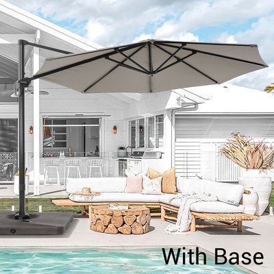 Sonkuki 11FT 270gsm Aluminum Patio Cantilever Umbrella With Weighted Base and Solution-Dyed Fabric