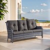 POCASSY 74" Wide Outdoor Wicker Patio Sofa with Cushions, All Weather Wicker Furniture Sofa 3 Seater Couch for Porch, Deck, Balcony - 2 of 4