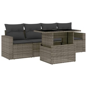 vidaXL 5 Piece Patio Sofa Set with Cushions Gray Poly Rattan - without storage - 1 of 4
