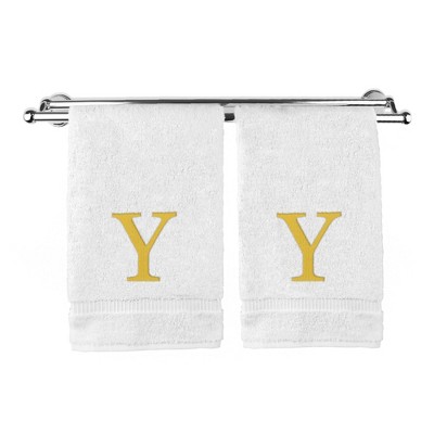 BC BARE COTTON Monogrammed Hand Towel, 100% Turkish Cotton - Set of 2 - White - Gold Block