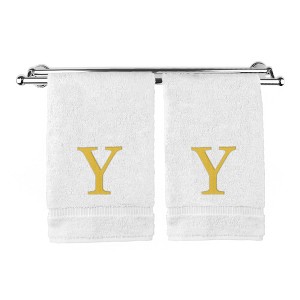 BC BARE COTTON Monogrammed Hand Towel, 100% Turkish Cotton - Set of 2 - White - Gold Block - 1 of 1