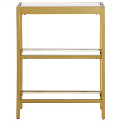 Gold Steel and Glass Rectangular Console Table with Storage