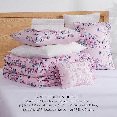 Jessica Simpson Phoebe Pink Floral Queen 8-Piece Reversible Bed in a Bag — фото 2