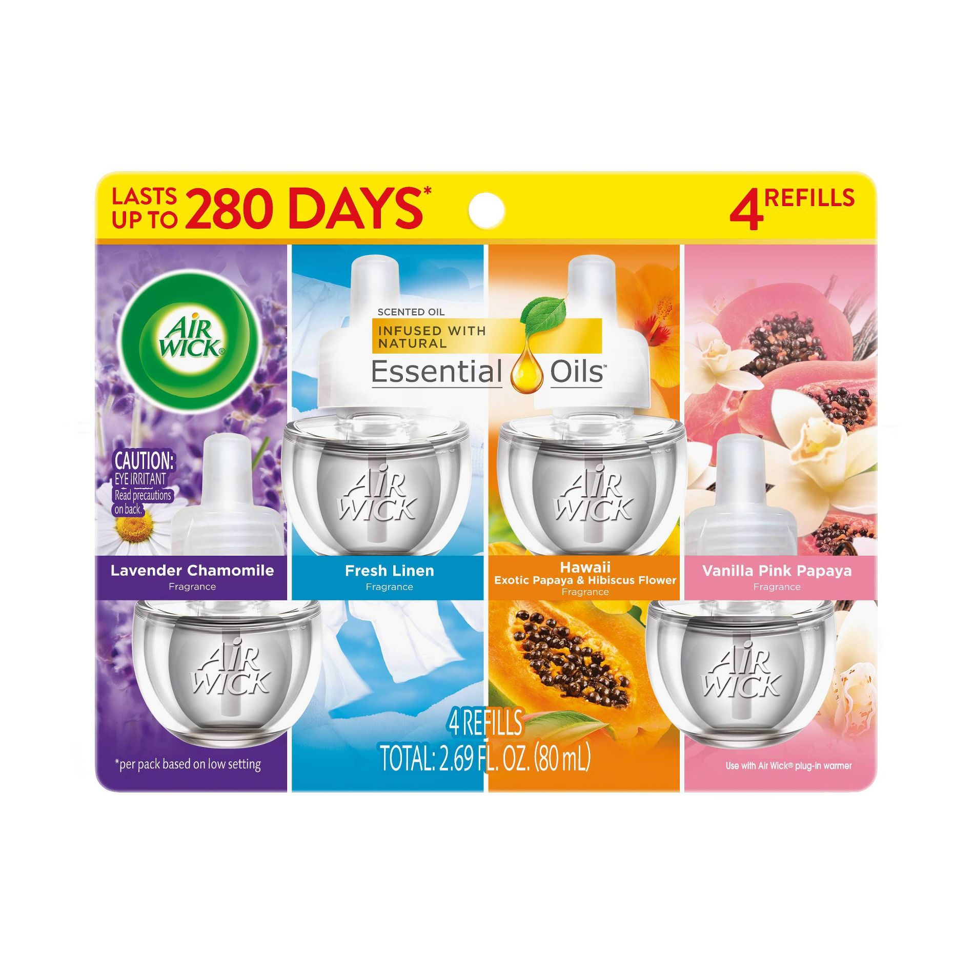 Air Wick Scented Oil Air Freshener Refills - Mixed pack Lavender+Linen+Hawaii+Vanilla Pink Papaya - 4pk