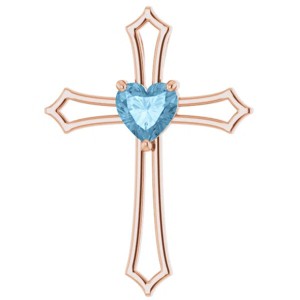Pompeii3 7mm Blue Topaz Women's Heart Pendant in 14k Gold Necklace 7mm Tall - 1 of 4
