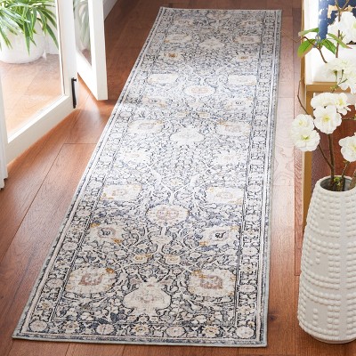Ivory and Grey Oriental Synthetic Runner Rug