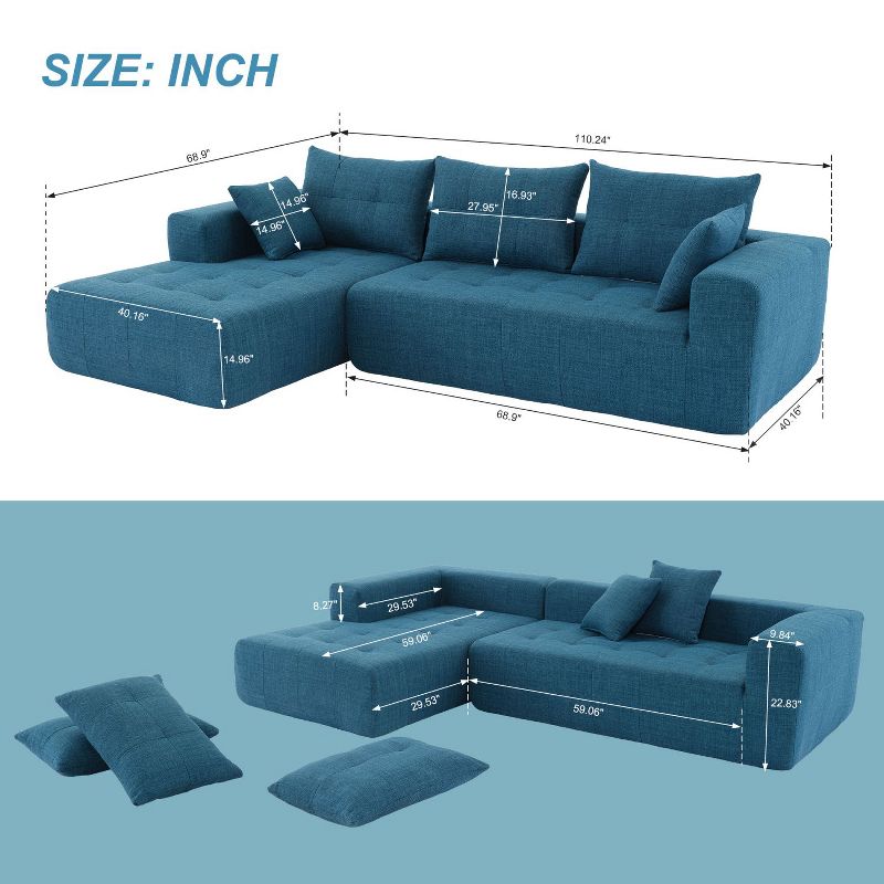 110*69" Modular Sectional Sofa Set, L-Shape Upholstered Sleeper Sofa for Living Room, Bedroom - Maison Boucle, 4 of 11