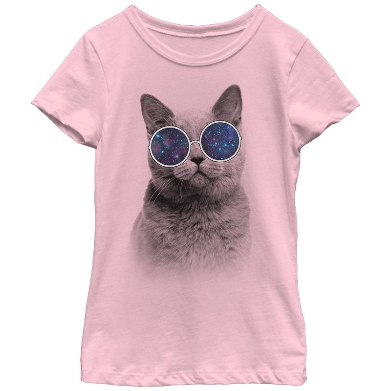 Girl's Lost Gods Galaxy Goggles Cat T-Shirt, 1 of 3