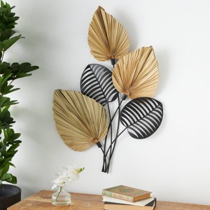 Olivia & May 36"x25" Metal Leaf Layered Wall Decor with Palm Leave Accents Brown: Vertical Nature-Inspired Art, Dry Clean Only - 1 of 4