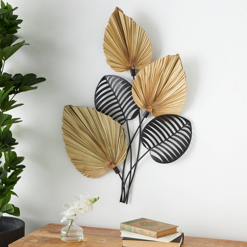 Olivia &#38; May 36&#34;x25&#34; Metal Leaf Layered Wall Decor with Palm Leave Accents Brown, 2 of 8