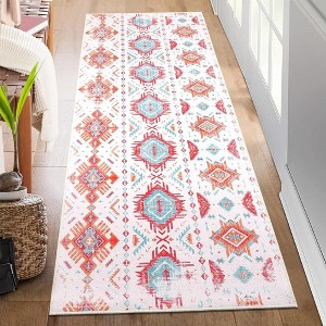 Boho Distressed Design Area Rug Vintage Geometric Rugs for Living Room Bedroom - 1 of 4