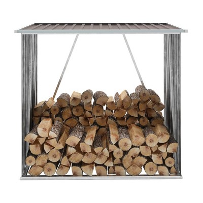 VidaXL Garden Log Storage Shed Galvanized Steel 64.2"x32.7"x60.6" Brown