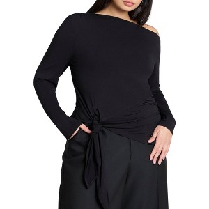 ELOQUII Women's Plus Size Asym Top With Tie - 1 of 4