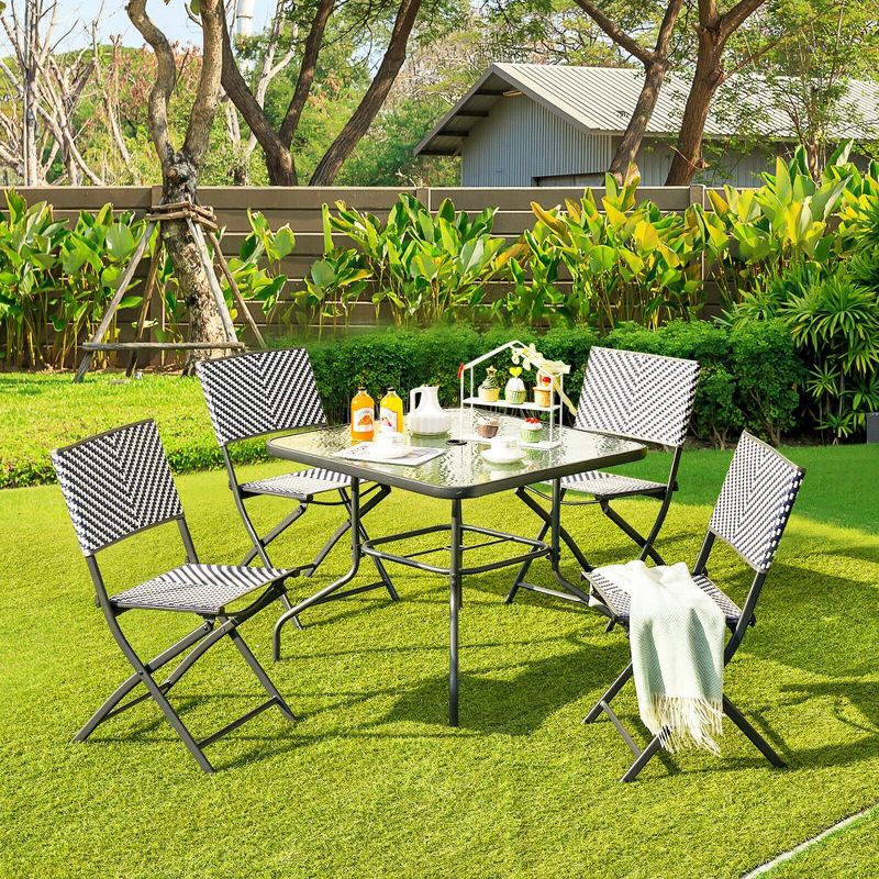 Costway Set of 4 Patio Folding Rattan Dining Chairs Camping Portable Garden, 4 of 11