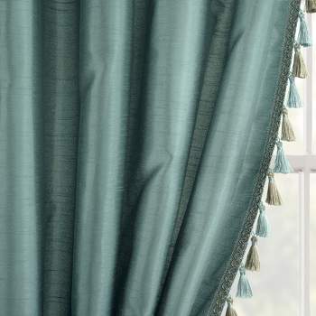 Luxury Regency Faux Silk Two Tone Tassel Window Curtain Panels Blue 52x84 Set