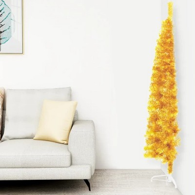 vidaXL 6ft Artificial Half Christmas Tree - Slim Gold-Colored PVC Xmas Tree with Steel Stand